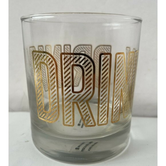 "Drinky" Clear and Gold Lowball 11 oz. Whiskey‎ Cocktail Drinking Glass - Picture 1 of 4